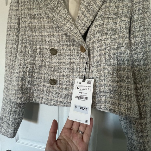 NWT ZARA WOMEN NEW CROPPED TEXTURED BLAZER Weave Tweed MULTICOLORED - Picture 6 of 8